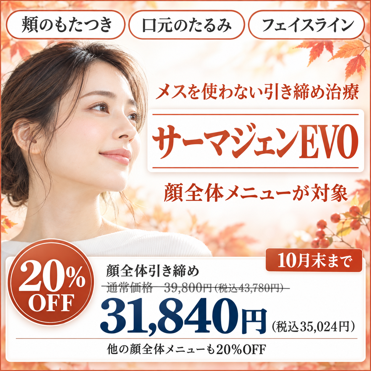 サーマジェンEVO 20%OFF 顔全体引き締め31,840円など